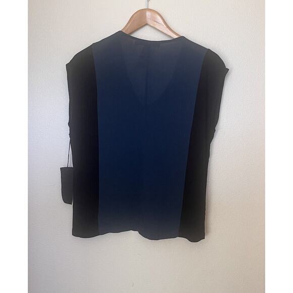 NWT Chloe K Teal Black Colorblock Rayon Polyester Top Casual Office - Picture 5 of 6